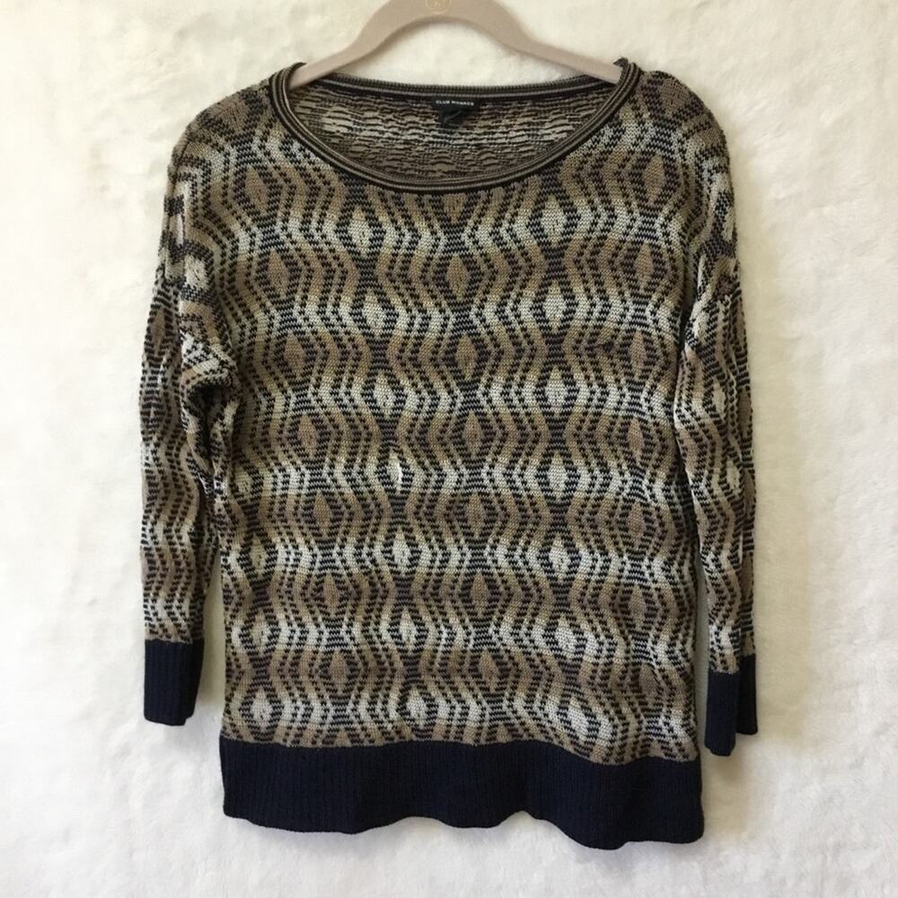 Club Monaco Brown Diamond-Patterned Knit Top